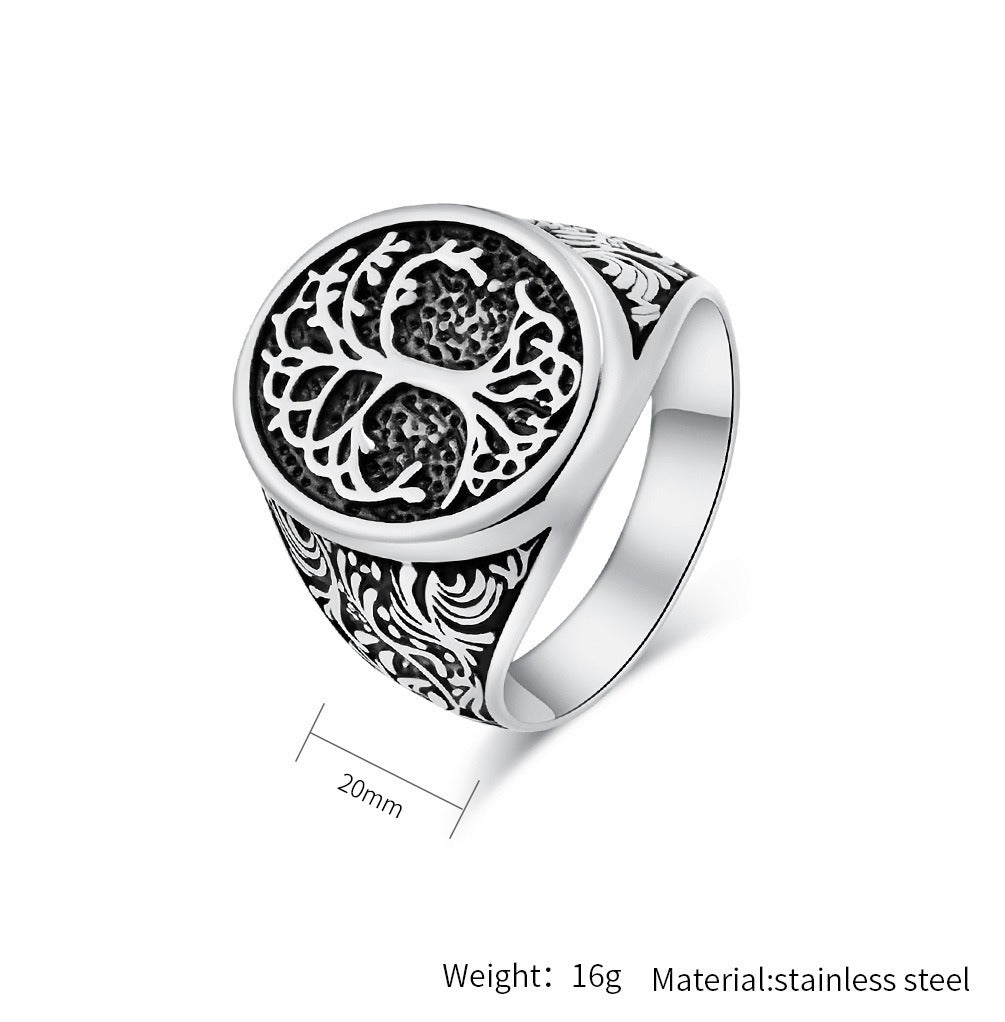 Kemstone Titanium Steel Tree of Life Ring for Men – Vintage Statement Jewelry K-R798