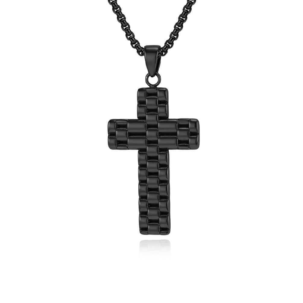 Kemstone Textured Cross Pendant Necklace for Men Stainless Steel Vintage K-PT653