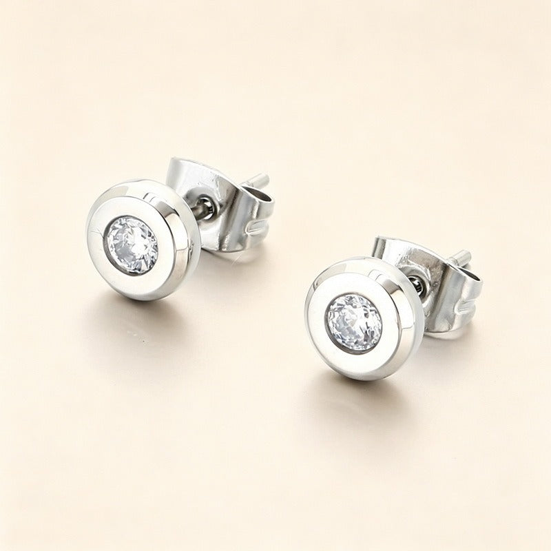 Kemstone Titanium Steel Round Cubic Zirconia Stud Earrings for Men & Women KE123975-GC