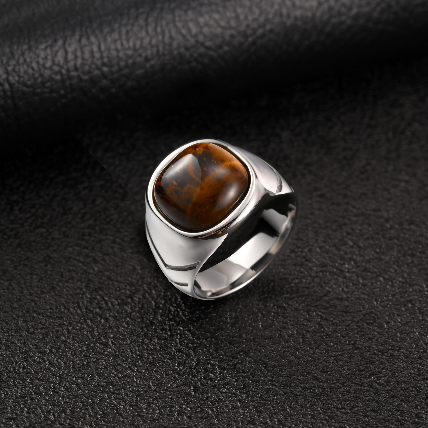 Kemstone Tiger Eye Signet Ring for Men Stainless Steel Oval Silver RC-1070
