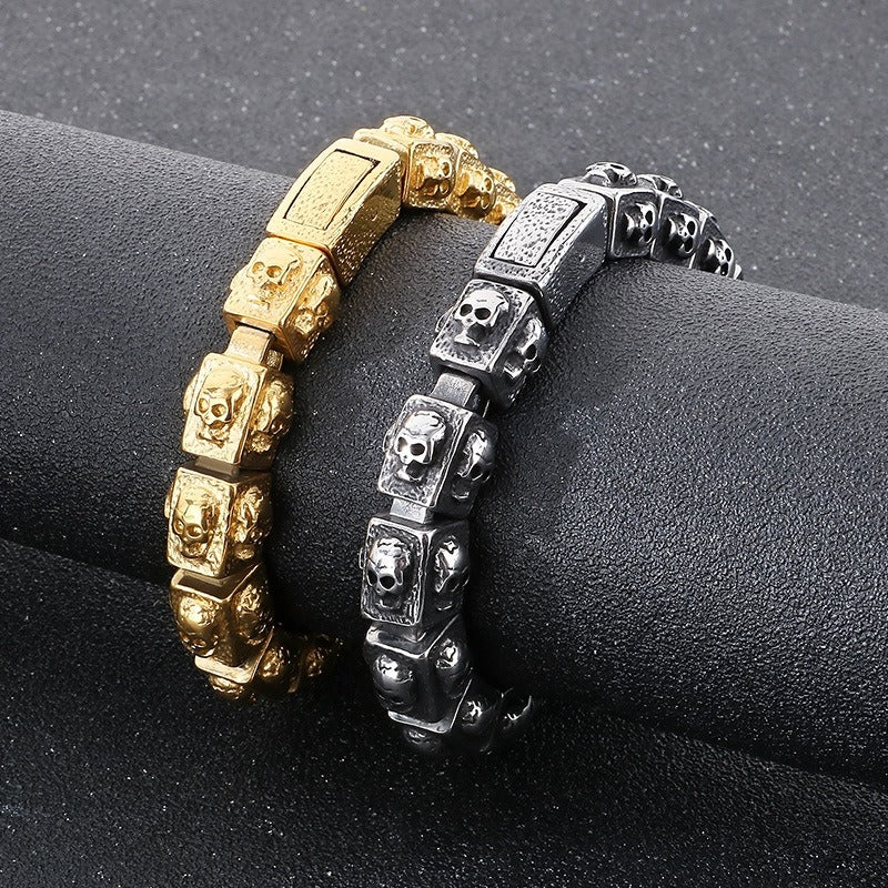 Kemstone Vintage Skull Link Bracelet – Titanium Steel Block Chain for Men KB179298-KJX