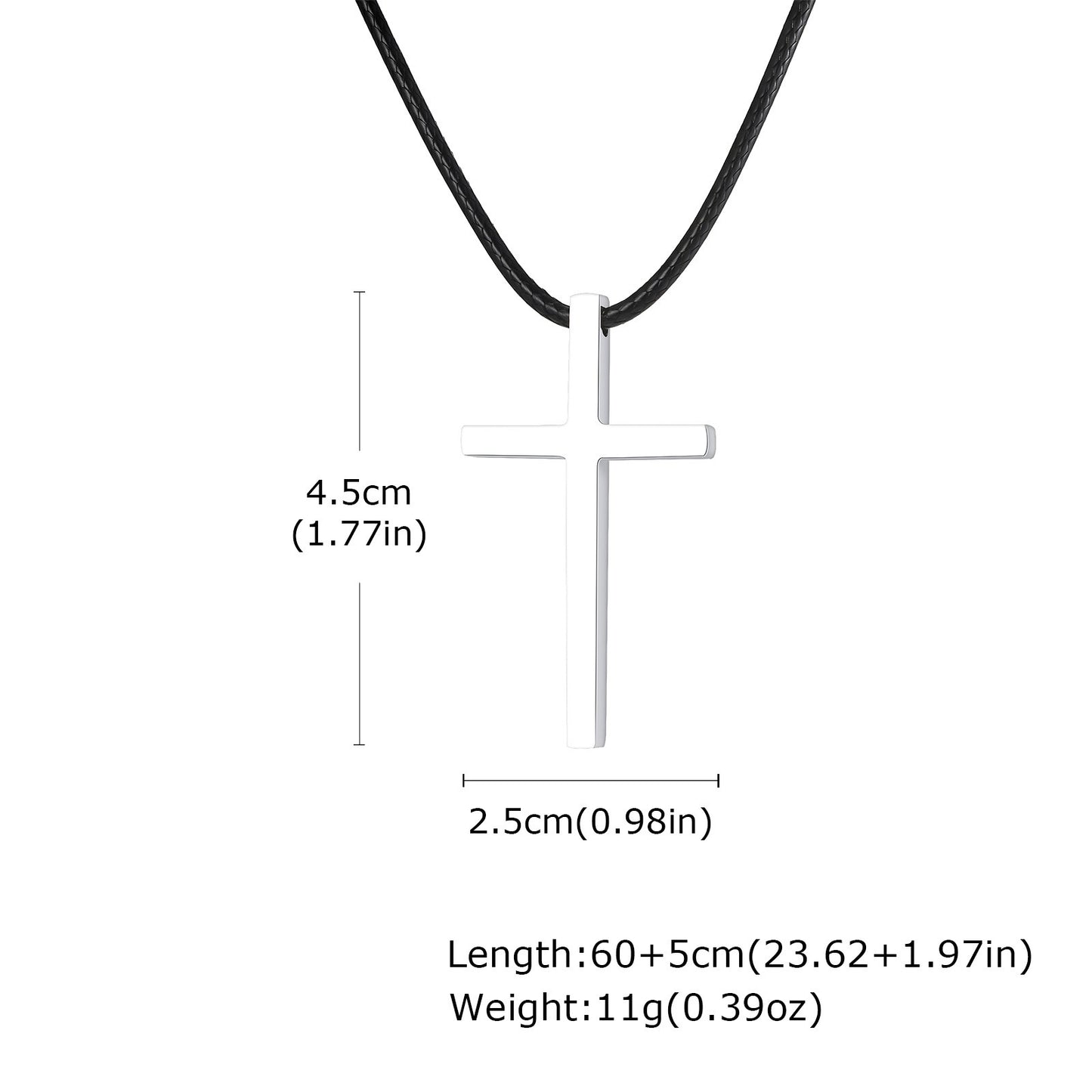 Kemstone Stainless Steel Cross Pendant Necklace with Wax Cord for Men – Black & Silver NC-1977
