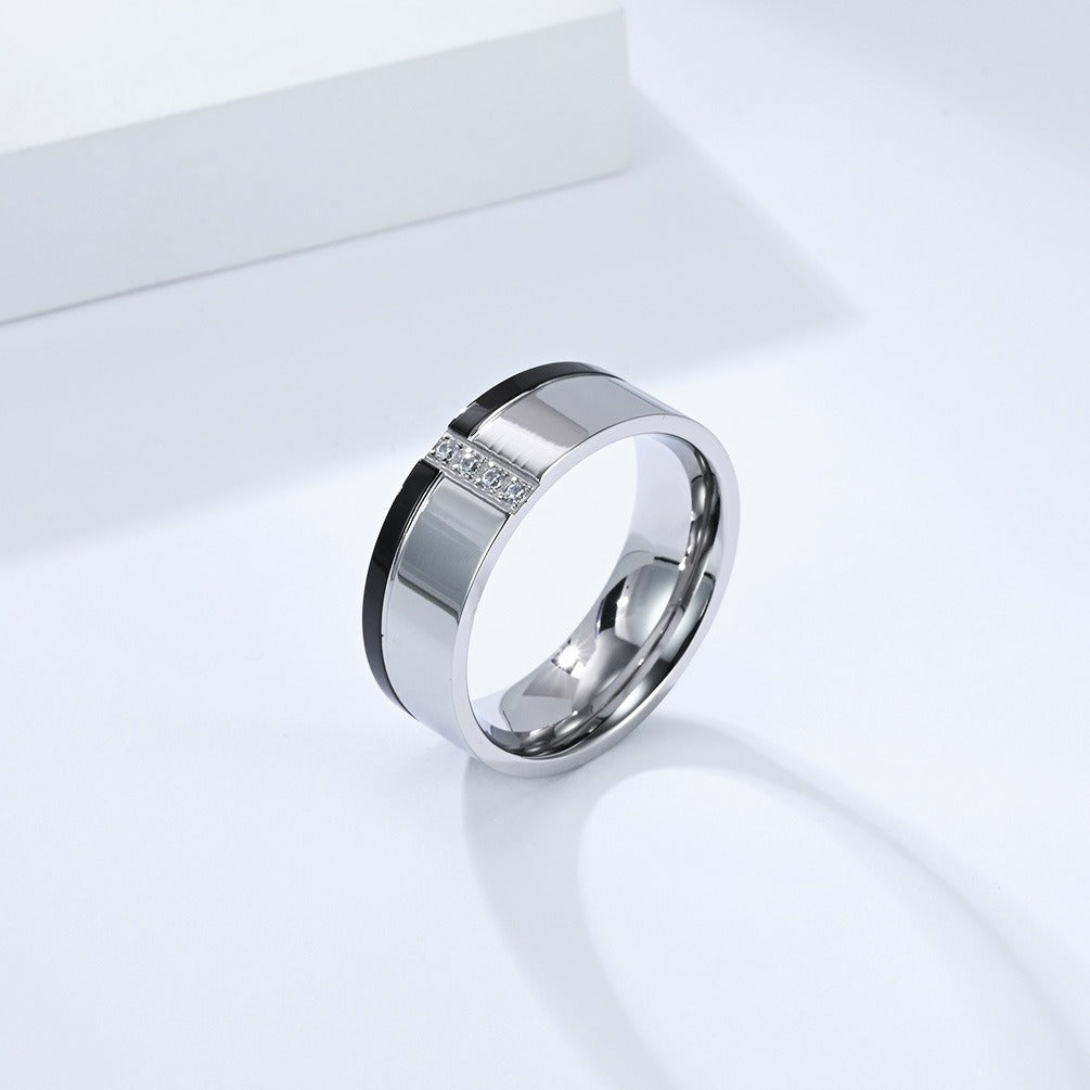 Kemstone Men’s Stainless Steel Ring – Two-Tone Zircon Inlay Band K-R1061