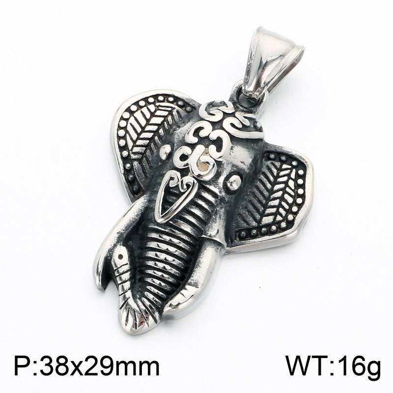 Kemstone Stainless Steel Elephant Pendant Necklace for Men Vintage Red Accent KP118497-LU