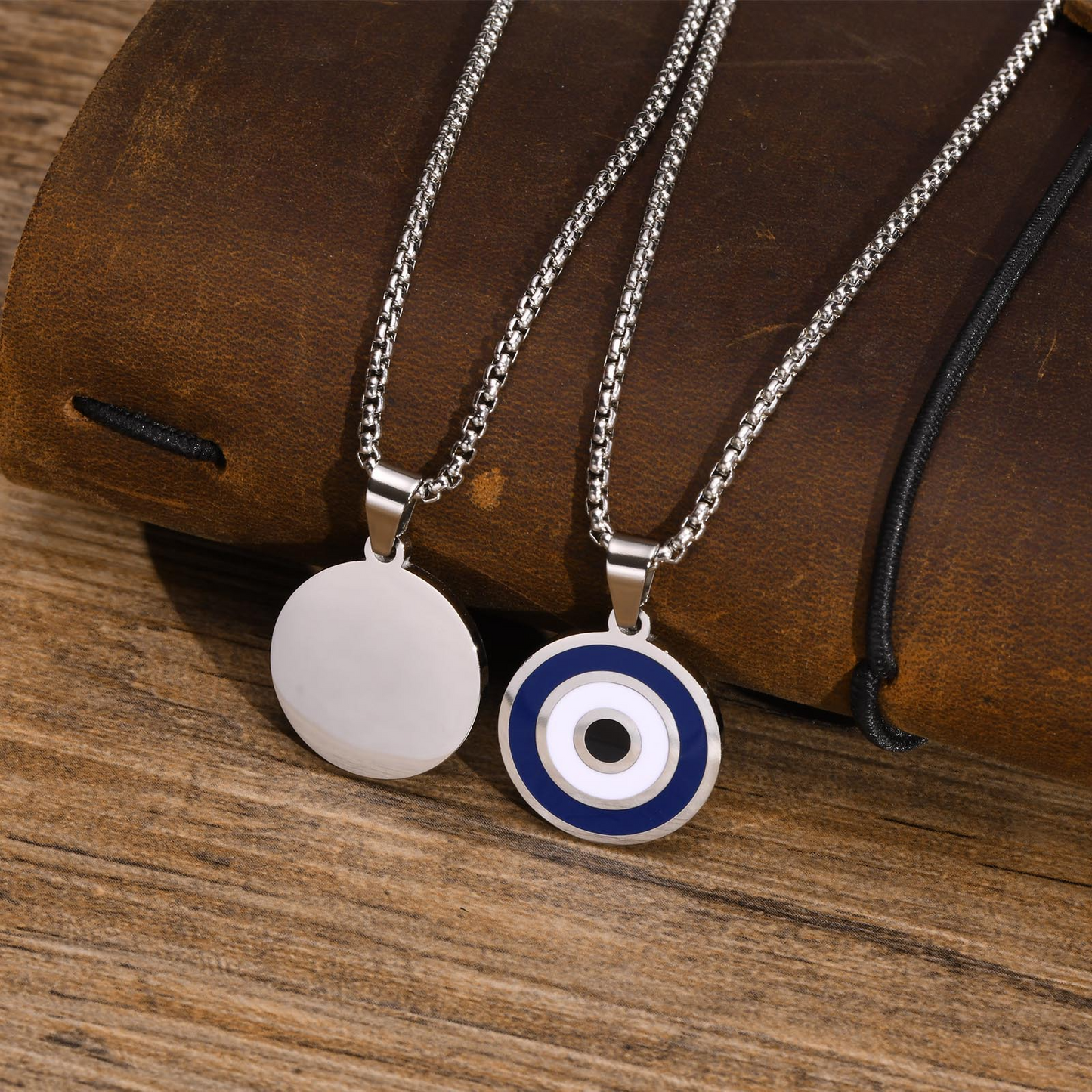 Kemstone Blue Eye Pendant Necklace for Men Stainless Steel Enamel Detail PN-1820