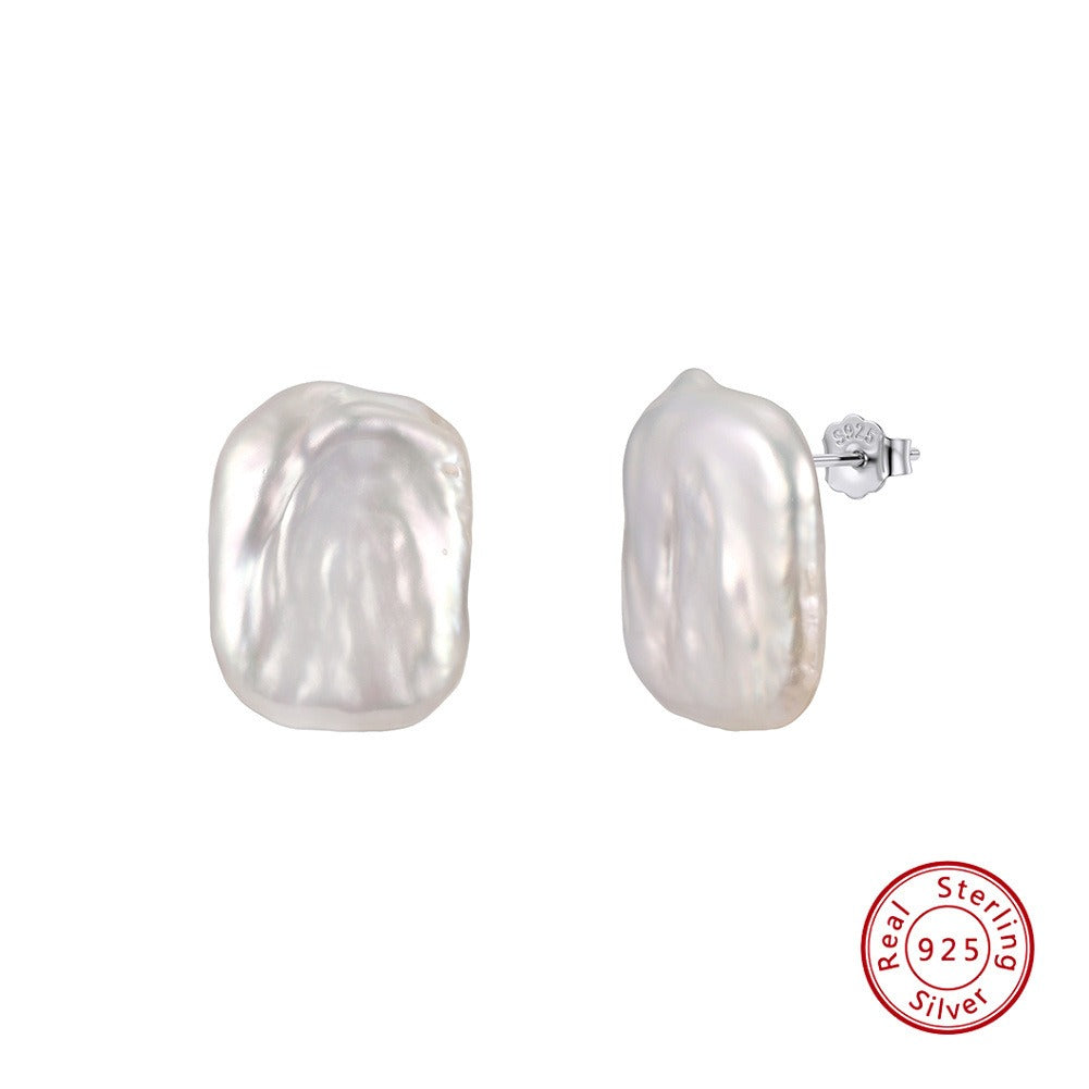 Kemstone Square Freshwater Pearl Stud Earrings for Women 925 Sterling Silver Minimal Design GPE147