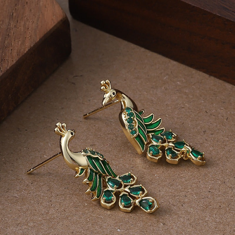 Kemstone Peacock Stud Earrings for Women Enamel Copper TD14102