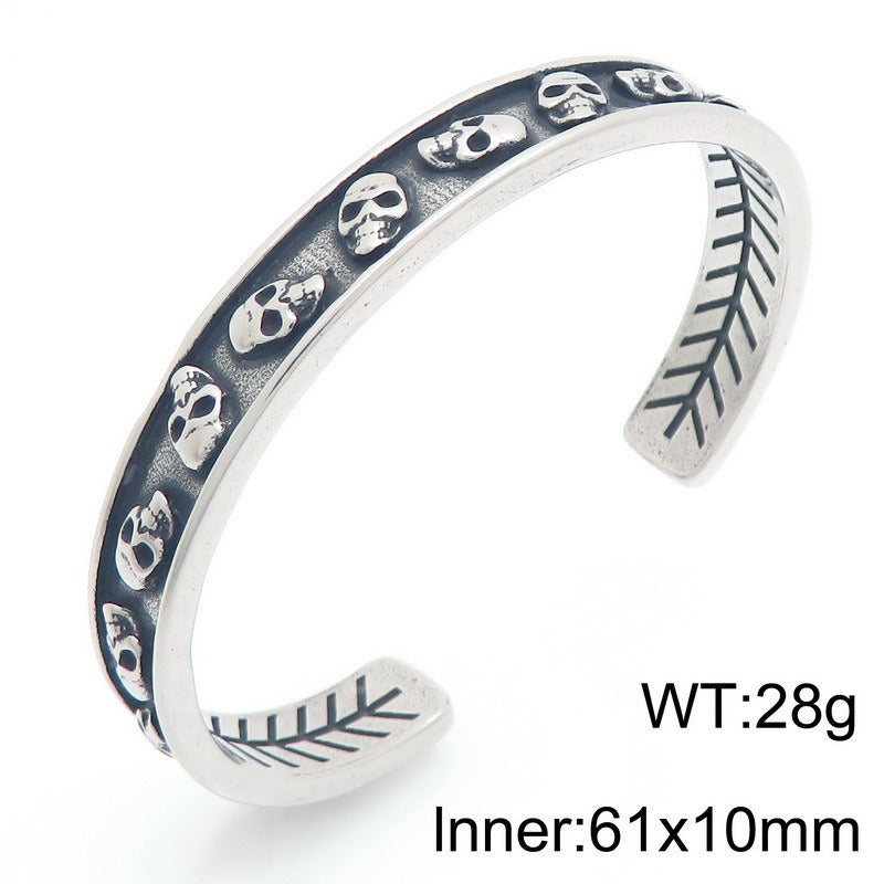 Kemstone Dark Metal Eye & Relief Head Titanium Steel Cuff Bracelet for Men – Open C Shape Design KB209289-LU