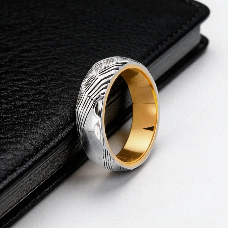 Kemstone Titanium Steel Textured Ring for Men Wave Pattern KR115674-GC