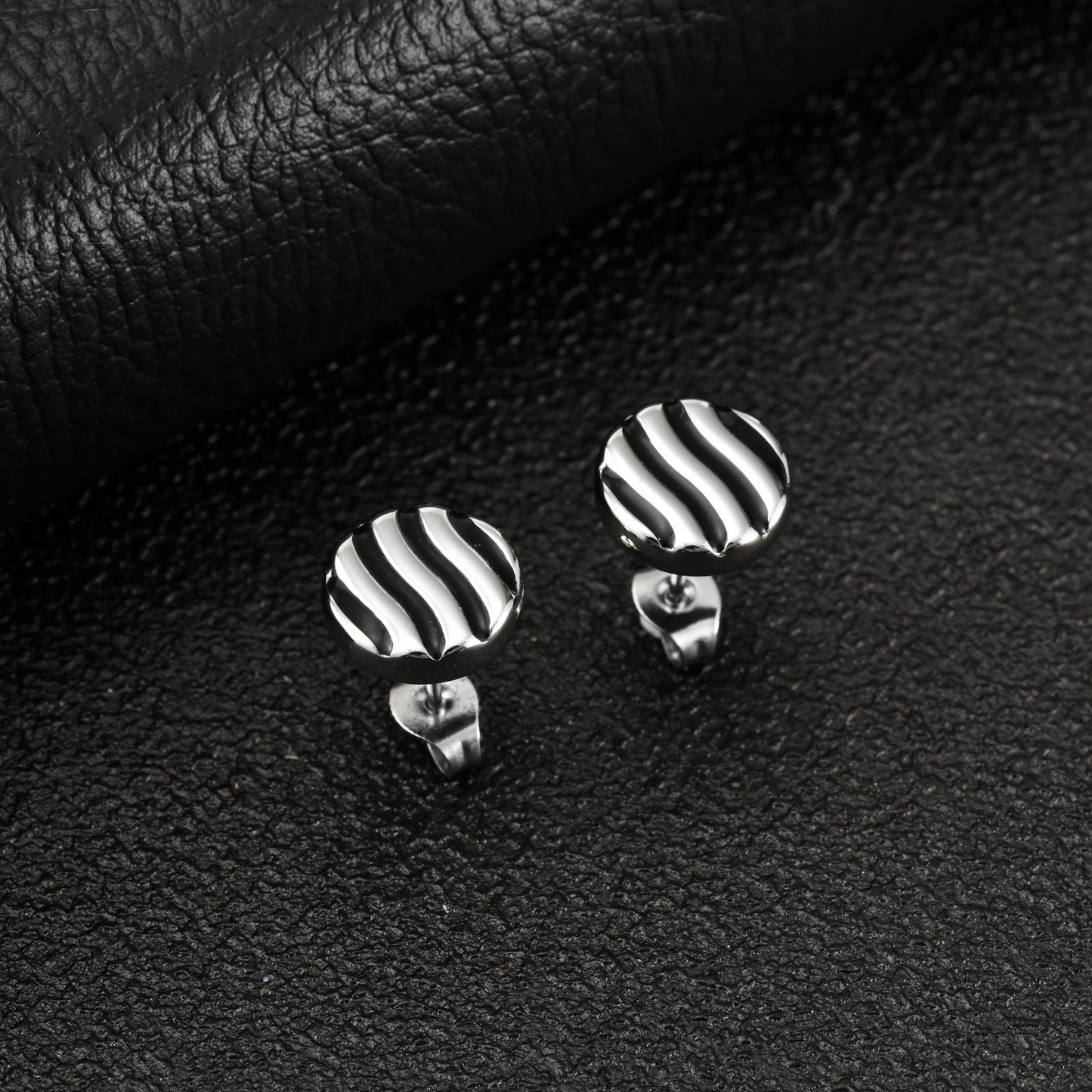 Kemstone Stainless Steel Wave Texture Stud Earring for Men ES-828S Silver