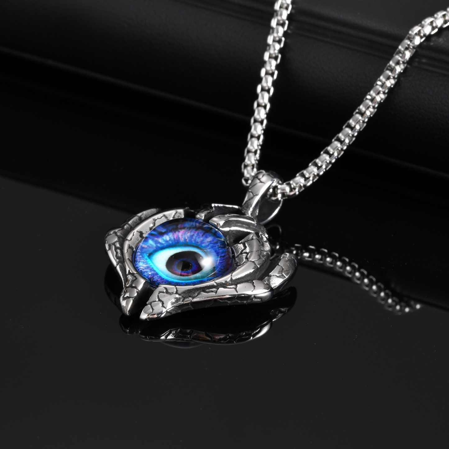 Kemstone Stainless Steel Blue Eye Pendant Necklace – Street Style Symbol for Men PN-2155
