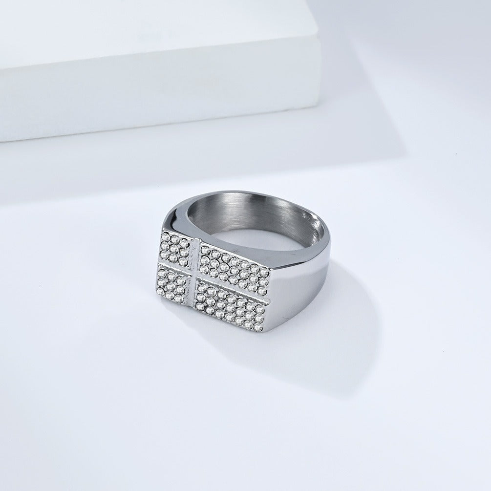 Kemstone Gold Plated Stainless Steel Cross Ring for Men K-R1117