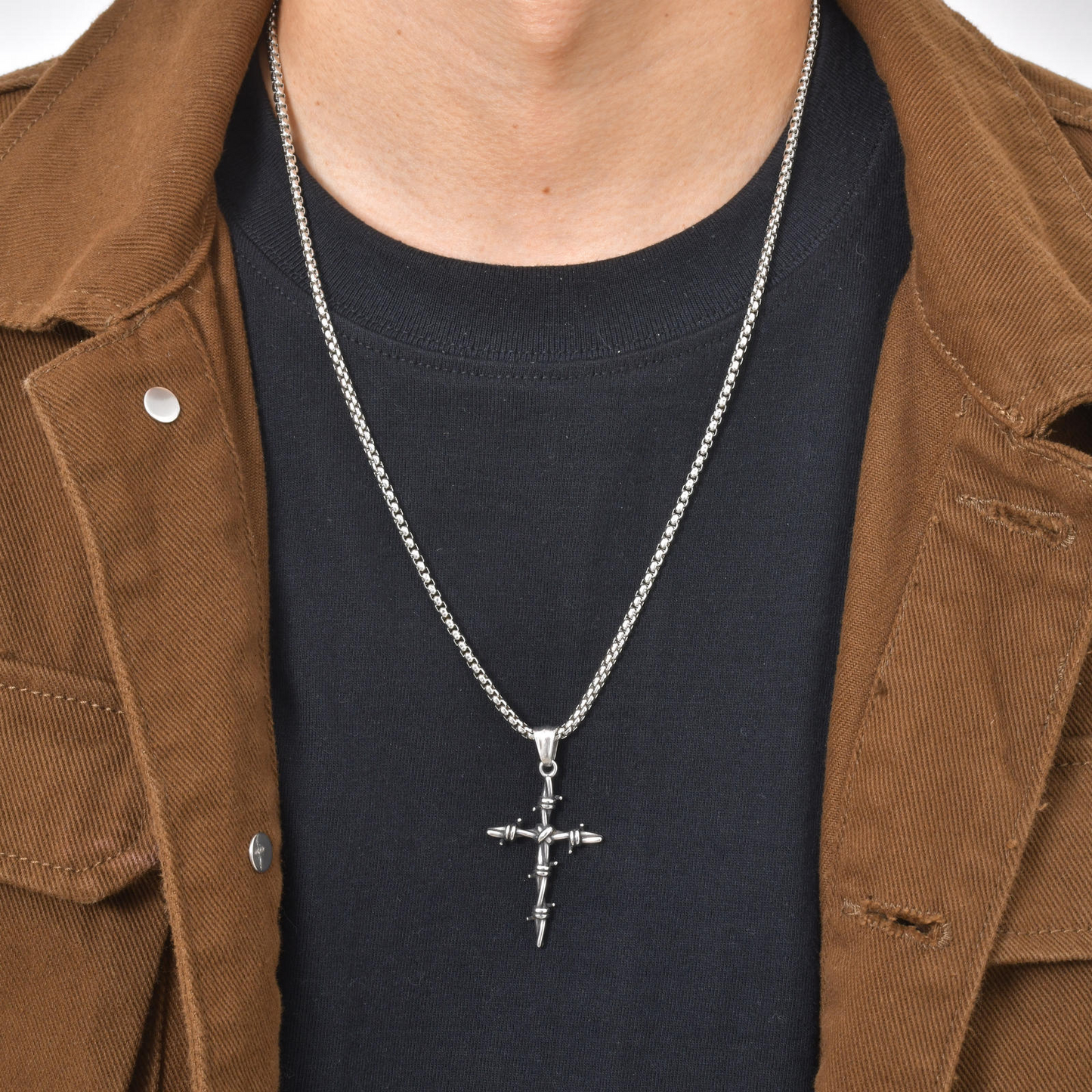 Kemstone Stainless Steel Twisted Cross Pendant Necklace for Men PN-2341