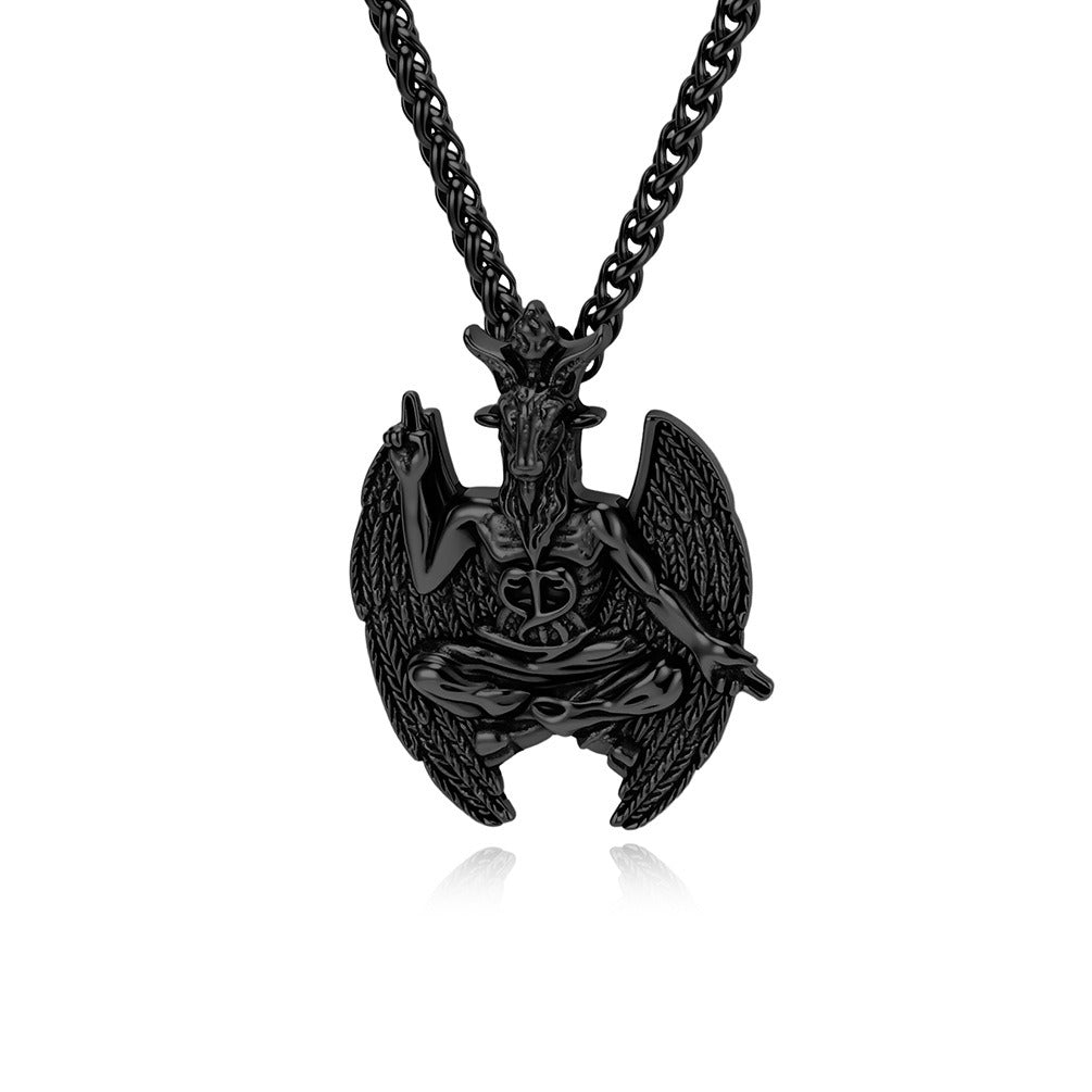 Kemstone Stainless Steel Goat Pendant Necklace for Men Gothic Winged Design K-PT715