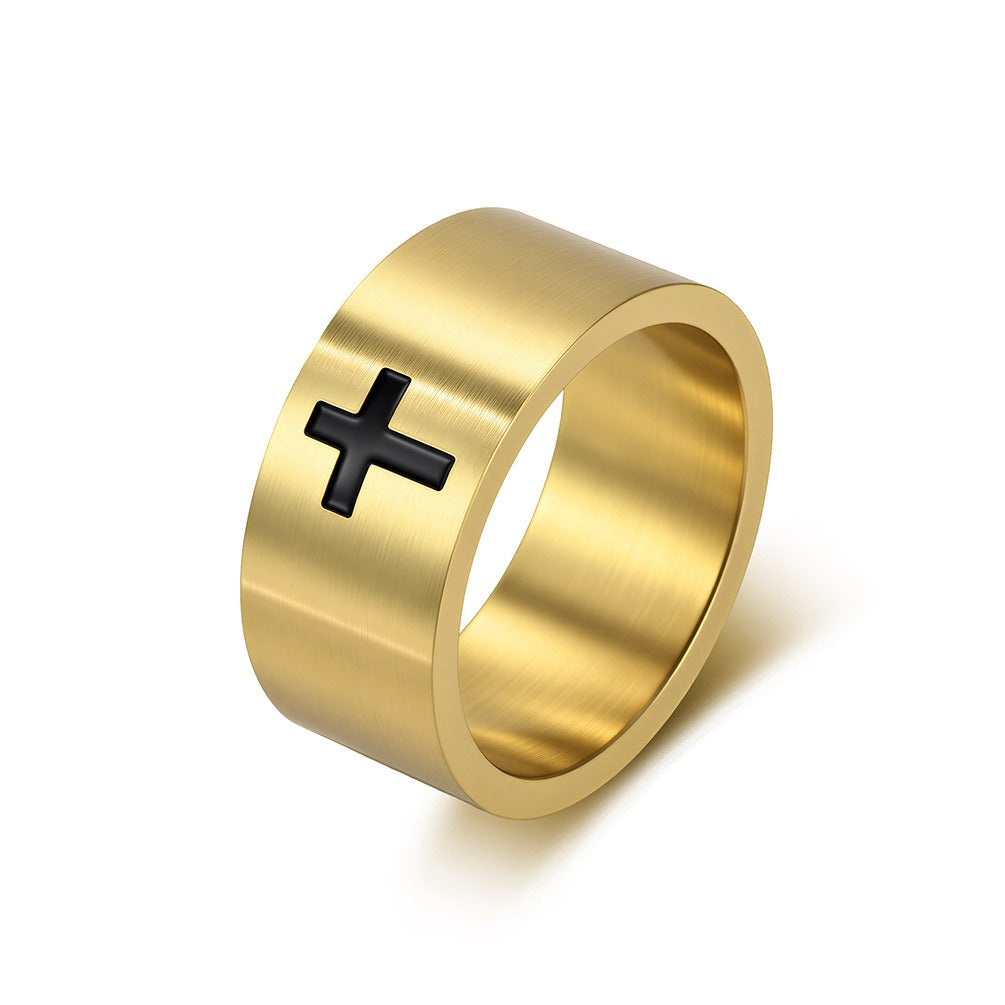 Kemstone Matte Cross Ring for Men Stainless Steel 10MM Wide Band Vintage K-R1209