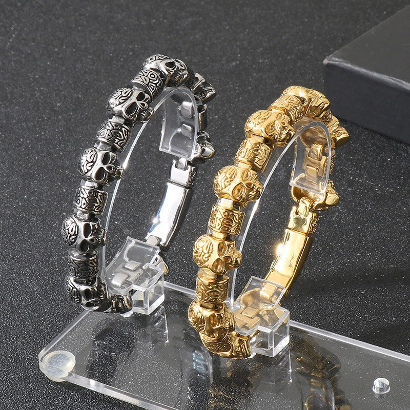 Kemstone Titanium Steel Skull Bead Bracelet for Men – Vintage Gothic Chain Design KB180528-KJX