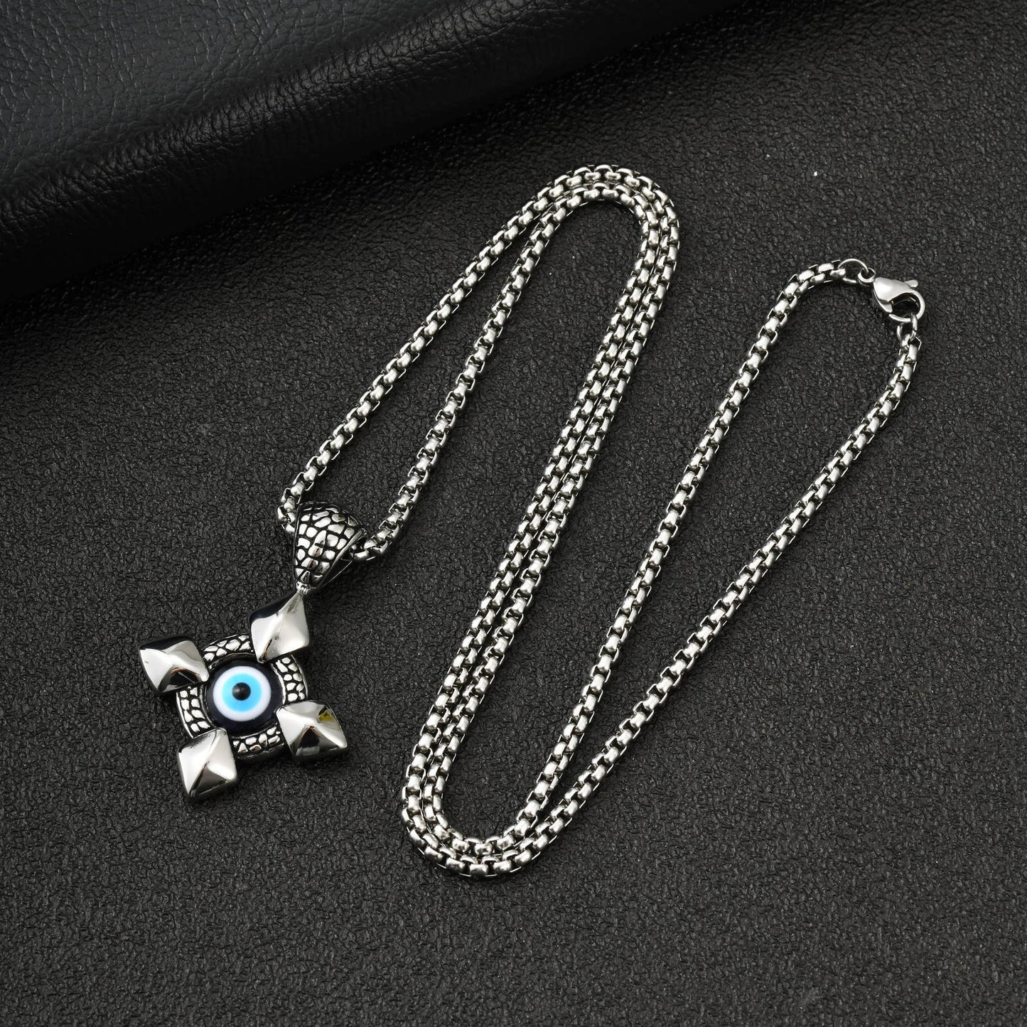 Kemstone Stainless Steel Gothic Cross Pendant Necklace for Men Blue Eye Detail PN-2412