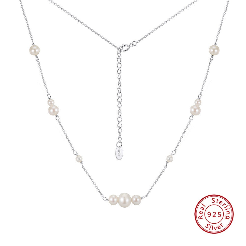 Kemstone Graduated Freshwater Pearl Station Necklace for Women 925 Sterling Silver GPN117