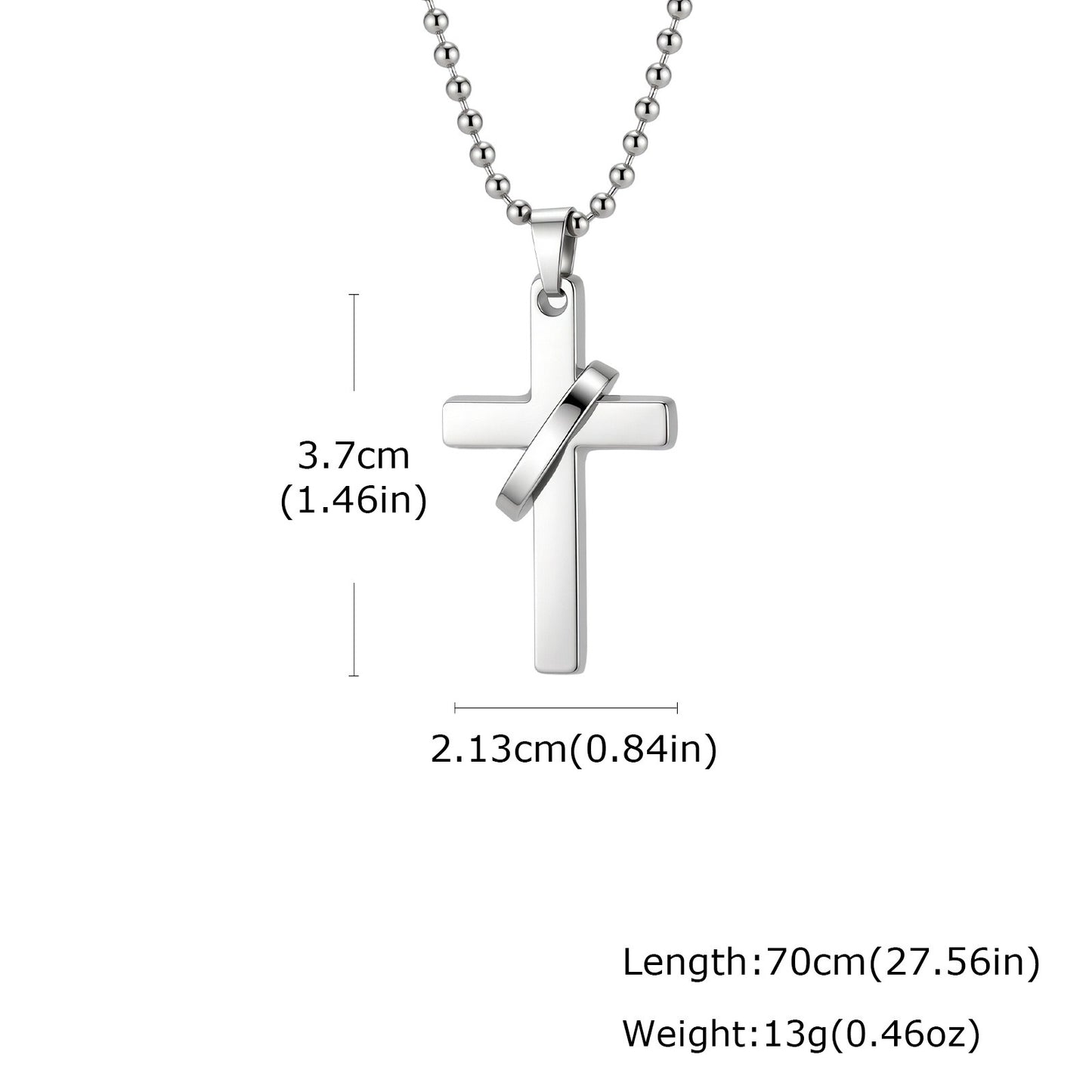 Kemstone Stainless Steel Cross Ring Pendant Necklace for Men Silver Black NC-3002