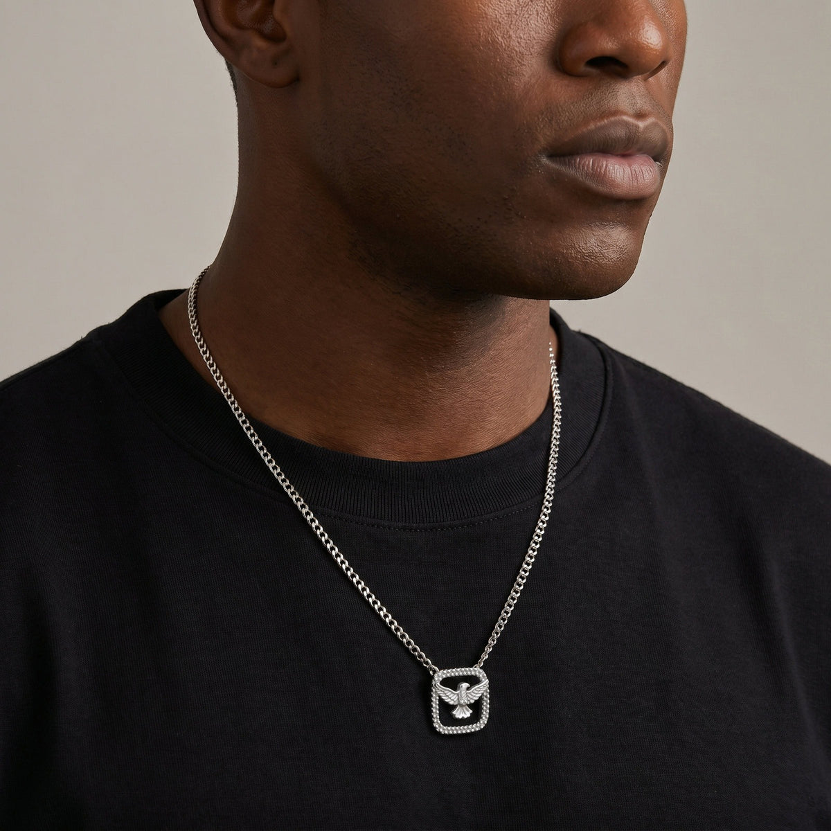 Kemston Flying Dove Necklace for Men Stainless Steel Open Frame NC-3103