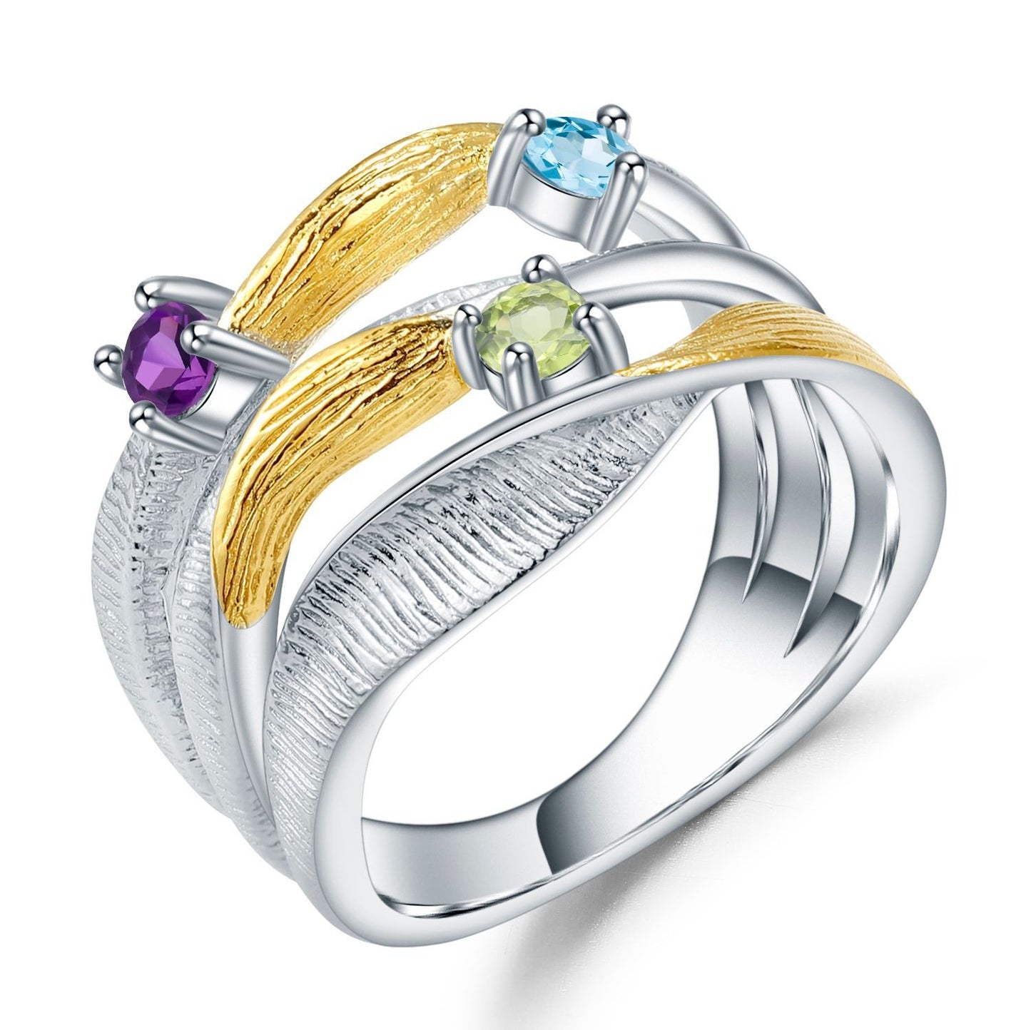 Anillo de topacio azul suizo natural en plata de ley 925, diseño original artesanal de Kemstone