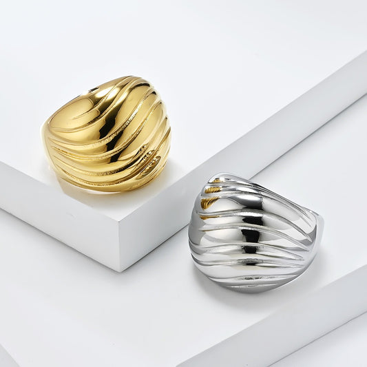 Anillo minimalista francés de acero y titanio de alto brillo: joya geométrica llamativa para mujer, diseño abierto ajustable con un toque urbano K-R967