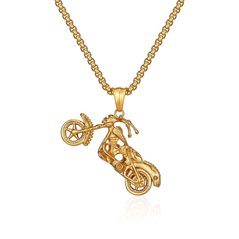 Kemston Skull Motorcycle Pendant Necklace for Men Stainless Steel Gothic Biker K-PT457