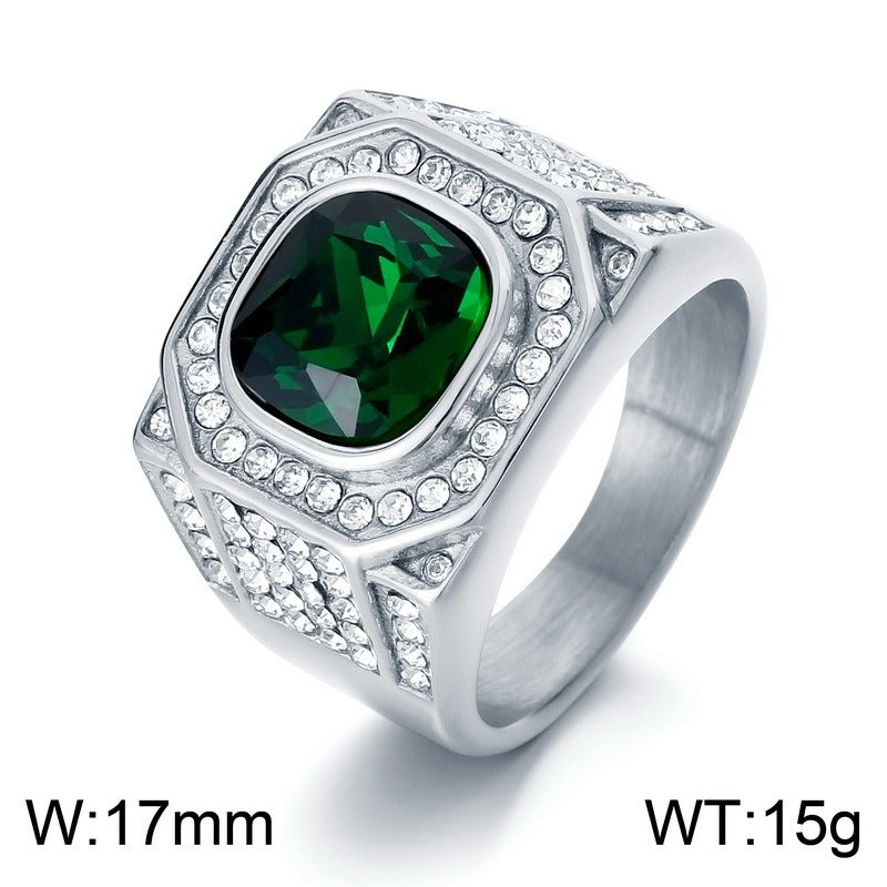 Kemstone Octagon Titanium Steel Hip-Hop Ring – Full-Cut Zircon Streetwear Band for Men KR110150