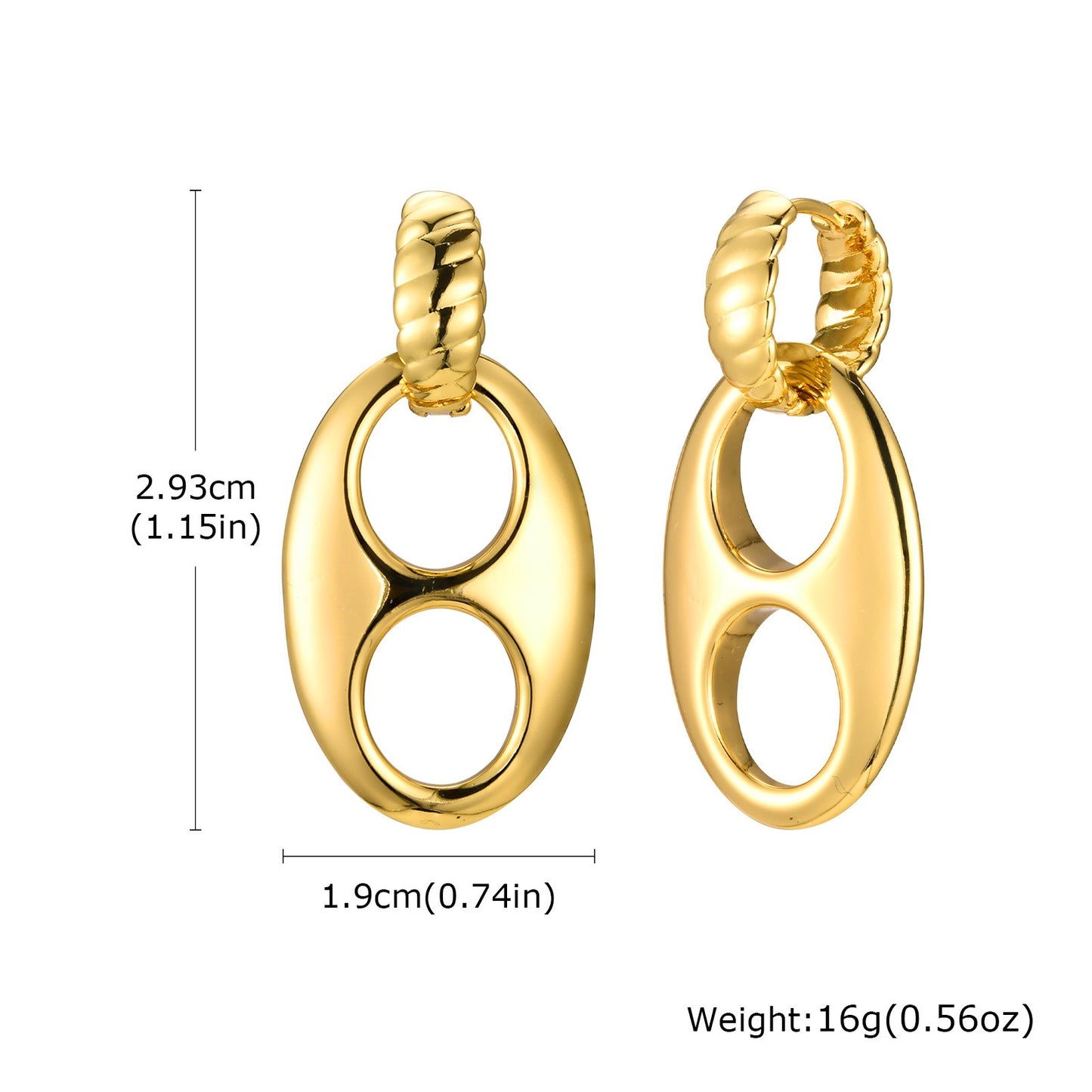 Aretes ovalados de aleación de cobre en tono dorado de 14 quilates con detalles de cristal: elegancia minimalista para un glamour cotidiano EBD-414