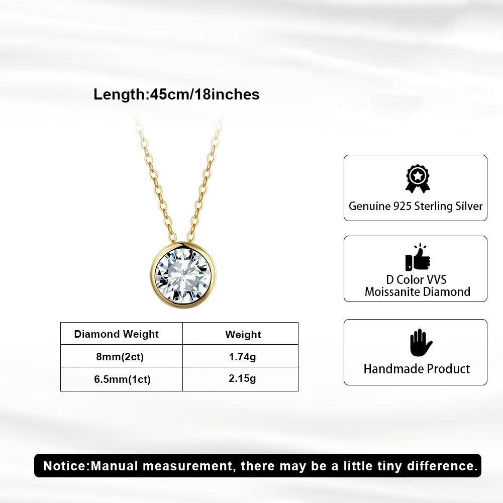 Kemstone Round Bezel Set Moissanite Pendant Necklace – 925 Sterling Silver MON11