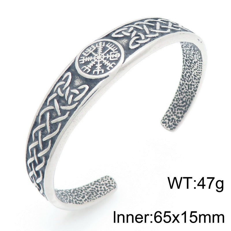 Kemstone Titanium Steel Viking Rune Open Cuff Bracelet for Men KB209285-LU