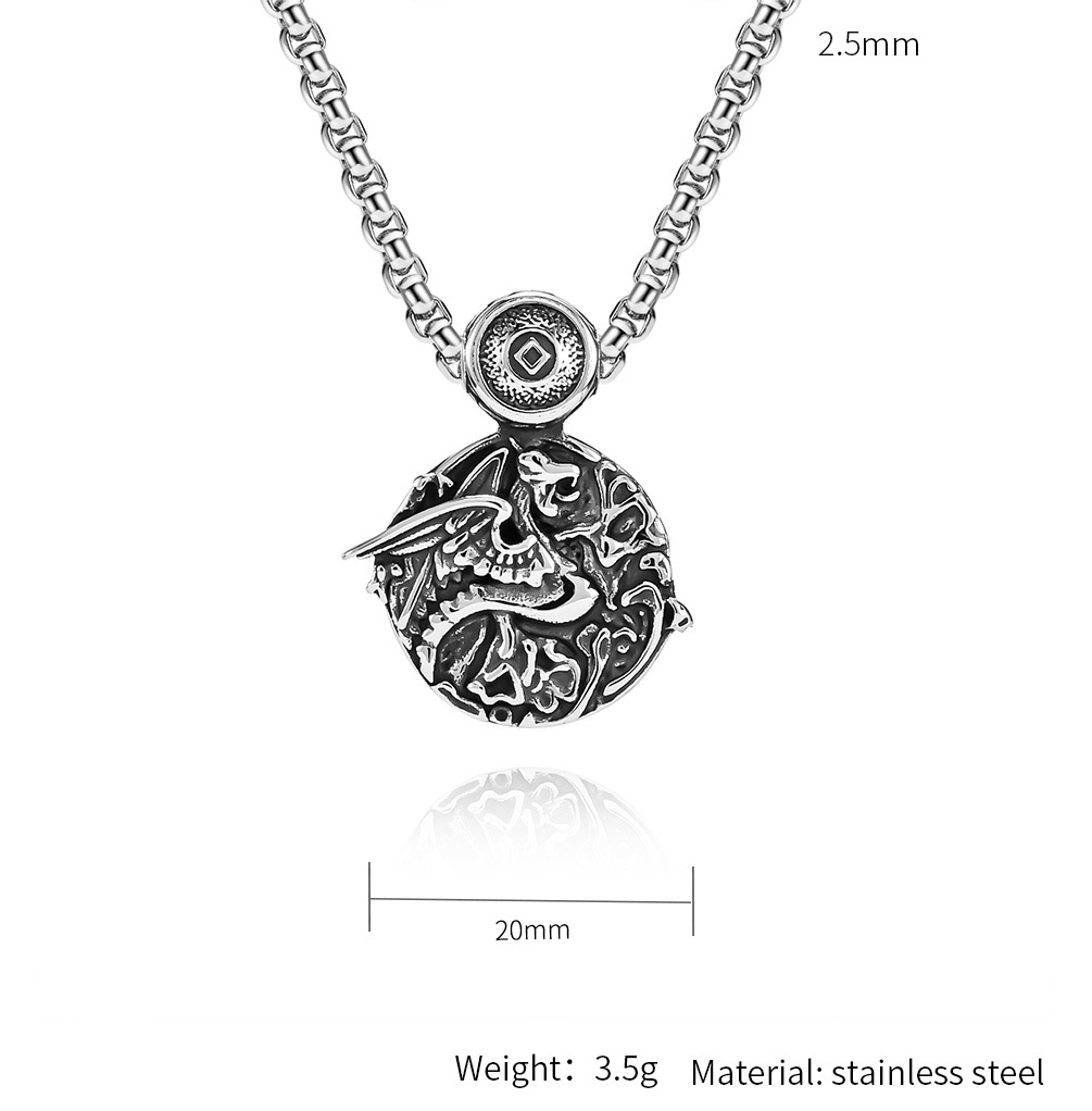 Kemstone Stainless Steel Dragon Pendant Necklace for Men Round Celtic Pattern Silver Black K-PT482