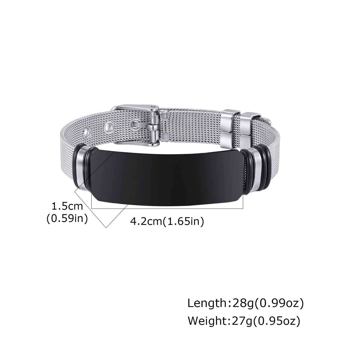 Kemstone Stainless Steel Mesh ID Bracelet for Men – Adjustable Watchband Style BR-2794
