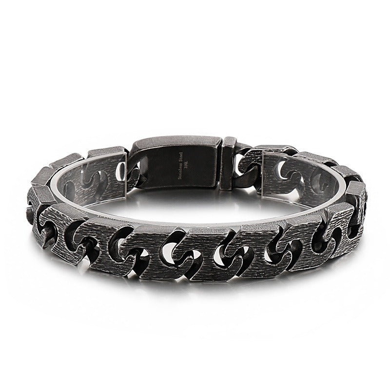 Kemstone Gothic Titanium Steel Bracelet for Men – Rustic Geometric Chain with Matte Industrial Finish KB137016-BDJX
