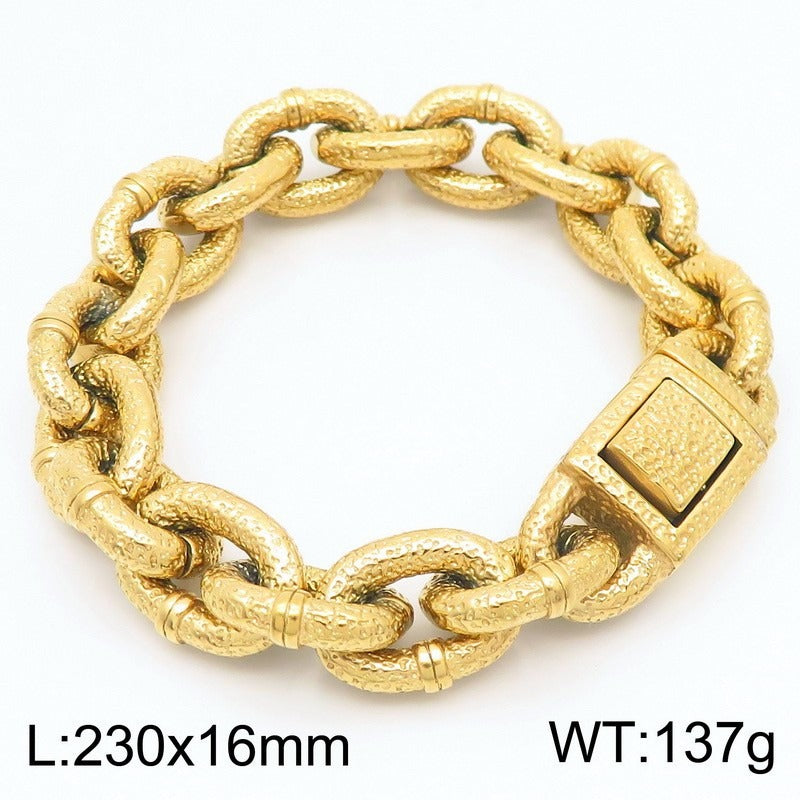 Kemstone Men’s Titanium Steel Chunky Hammered Chain Bracelet KB184821-KJX