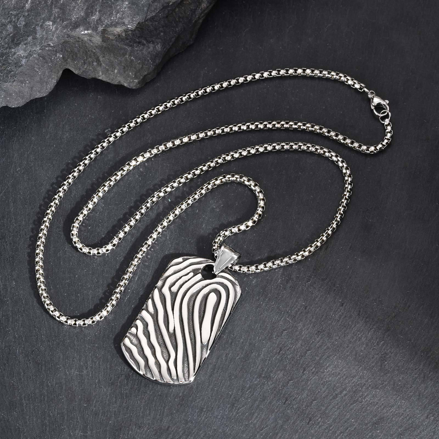 Kemstone Stainless Steel Hill Pattern Pendant Necklace for Men – Silver PN-2243