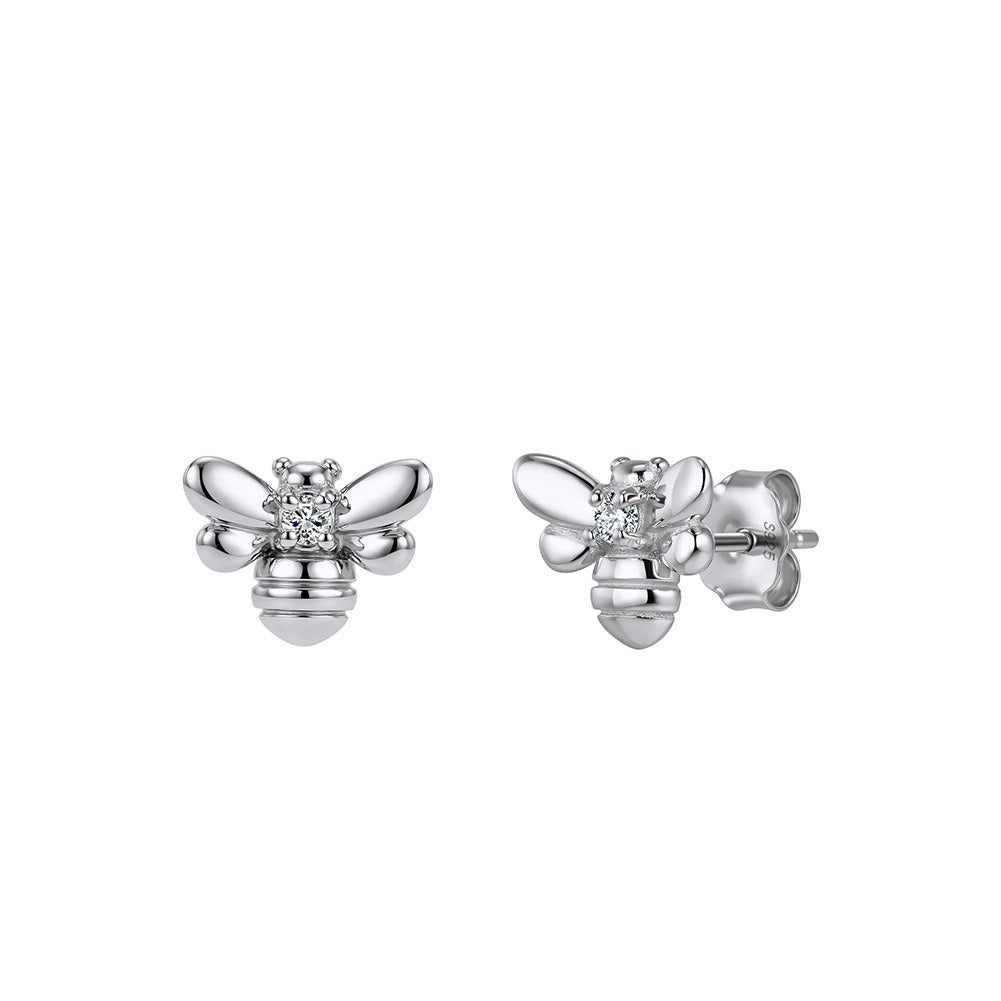 Kemstone Bee Stud Earrings for Women 925 Sterling Silver Cubic Zirconia Gold Silver APE155