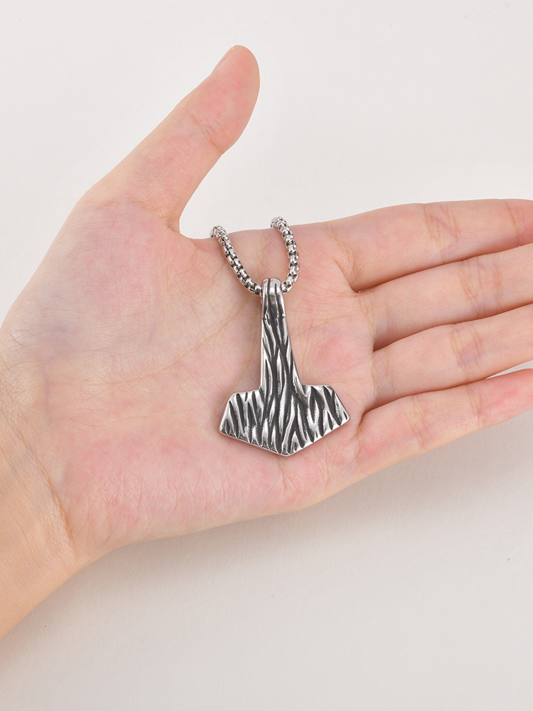 Kemstone Stainless Steel Hammer Pendant Necklace for Men Textured Vintage Chain PN-2388