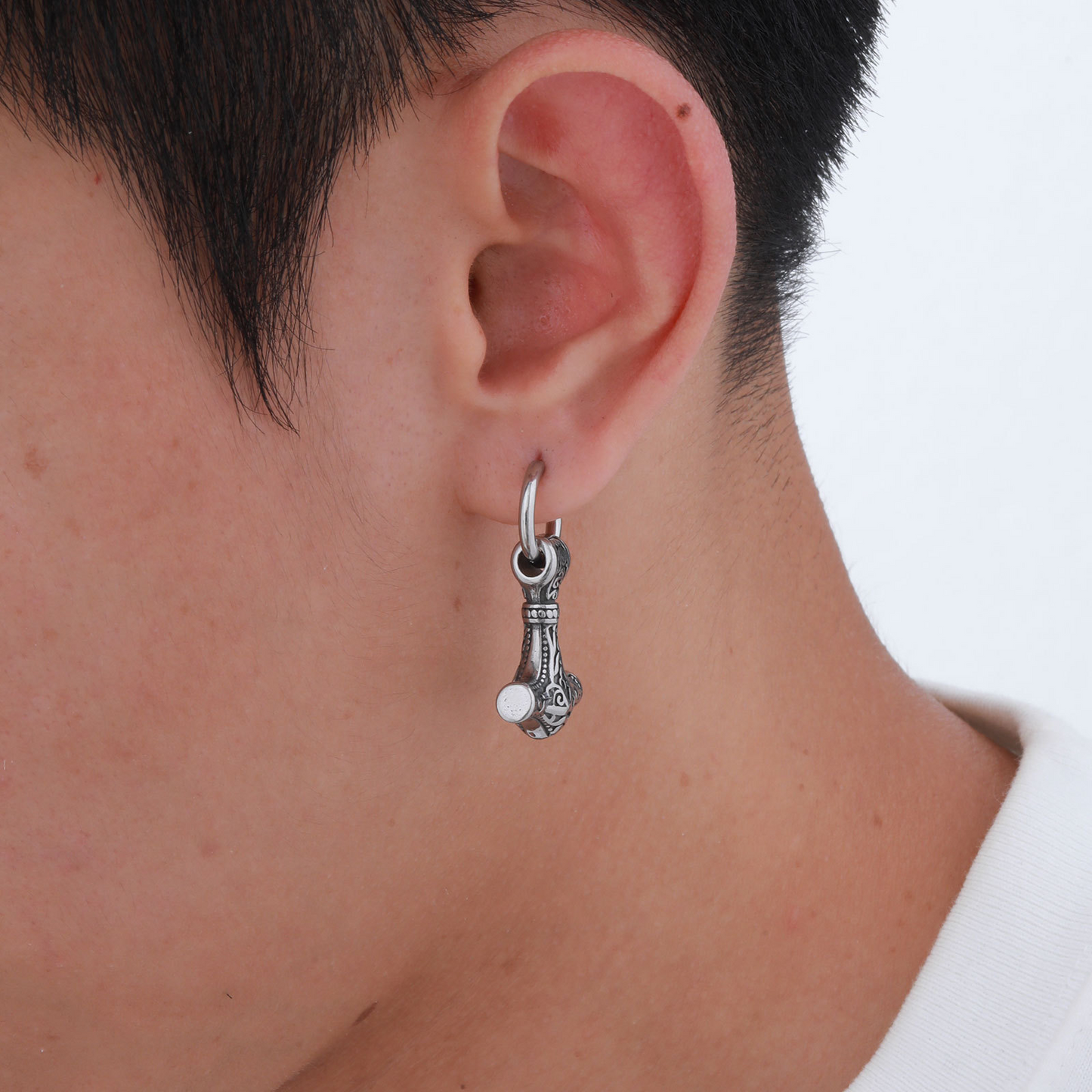 Kemstone Stainless Steel Hammer Earring for Men – Vintage Nordic Thor Style ED-787