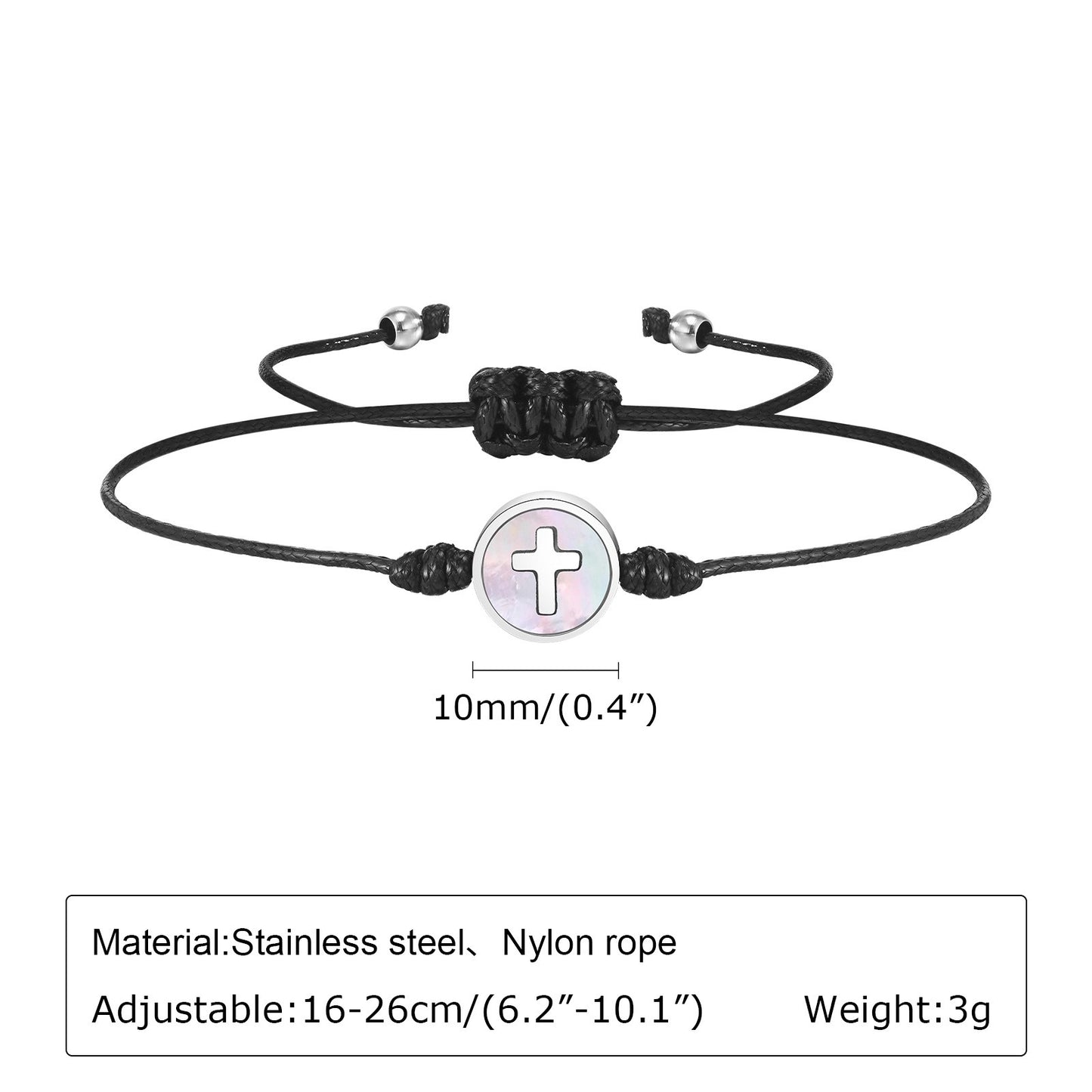 Kemstone Cross Bracelet for Men Stainless Steel Round Charm Adjustable Nylon Cord CB-195