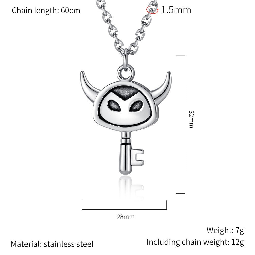 Kemstone Stainless Steel Key Pendant Necklace for Men Small Horn Detail Vintage K-PT550