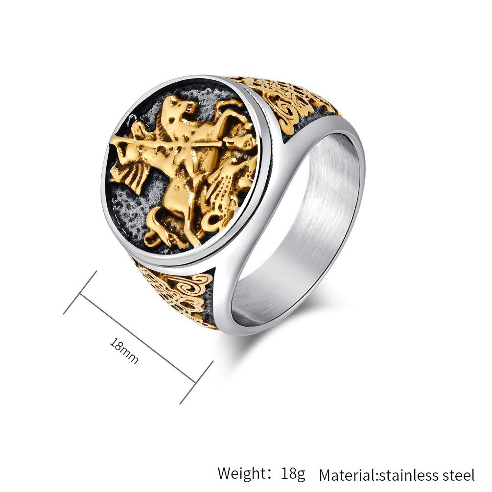 Kemstone Knighthood Crest Ring for Men – Stainless Steel Vintage Design K-R906