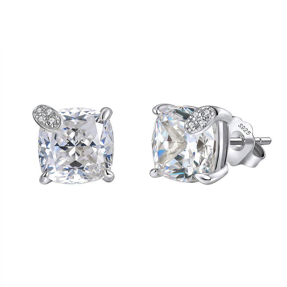 925 Sterling Silver Cushion Cut Zircon Stud Earrings for Women | 8mm Square Gold & White Gold Plated Hypoallergenic Jewelry by Kemstone A4-LZE58