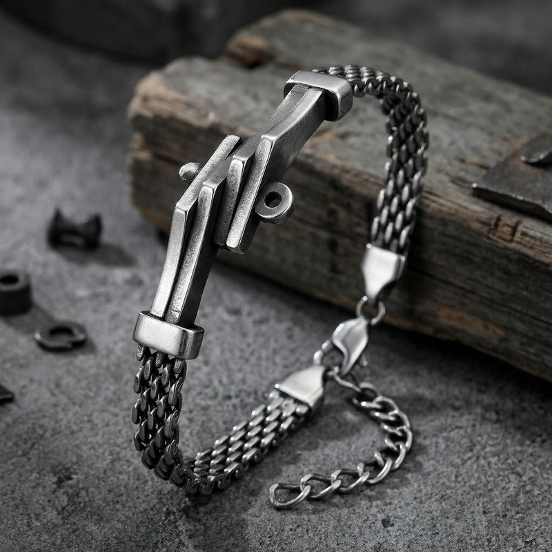 Kemstone Titanium Steel Cuban Link Bracelet for Men Curved Plate Mesh Chain KB213327-KFC