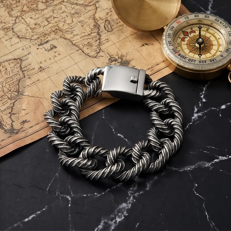 Kemstone Titanium Steel Twisted Rope Cuban Chain Bracelet for Men Heavy Link Wristwear KB212323-KJX