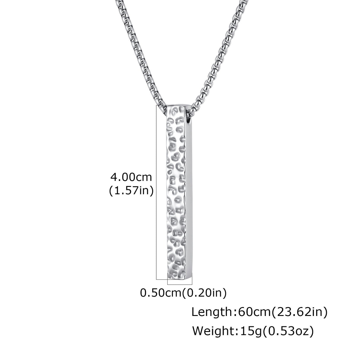 Kemstone Hammered Bar Pendant Necklace for Men Stainless Steel NC-3258