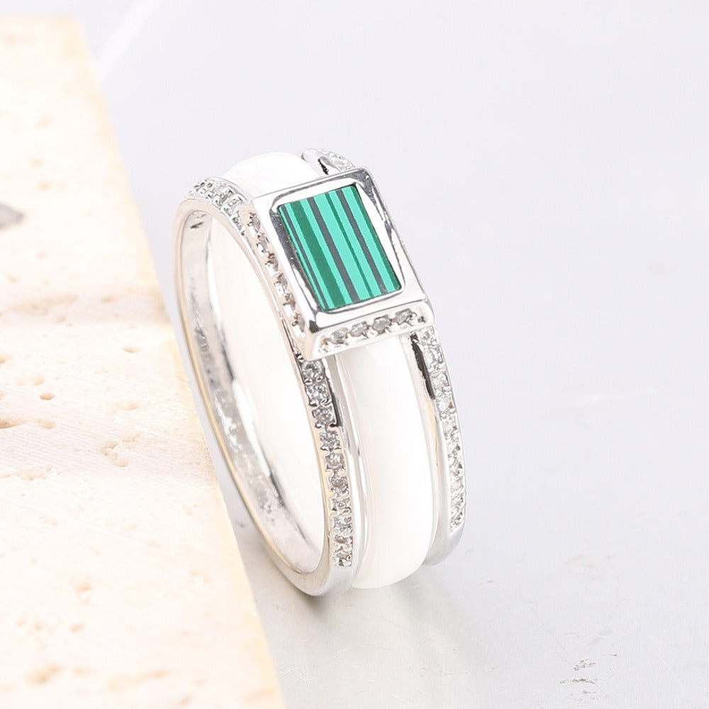 Kemstone Ceramic Ring for Men & Women Square Center Geometric Couple Band CM1066