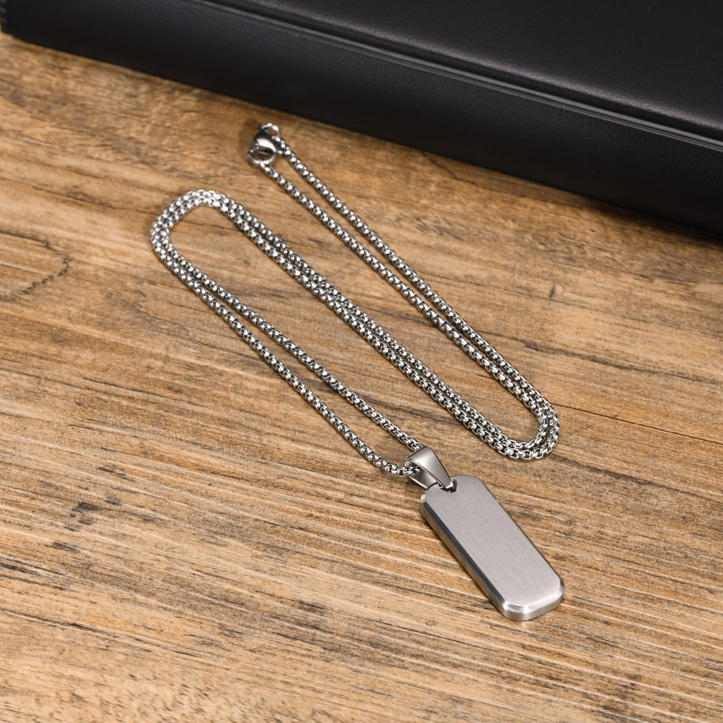 Kemstone Tag Pendant Necklace Beveled Edge Stainless Steel Rectangle Plate for Men PN-1896