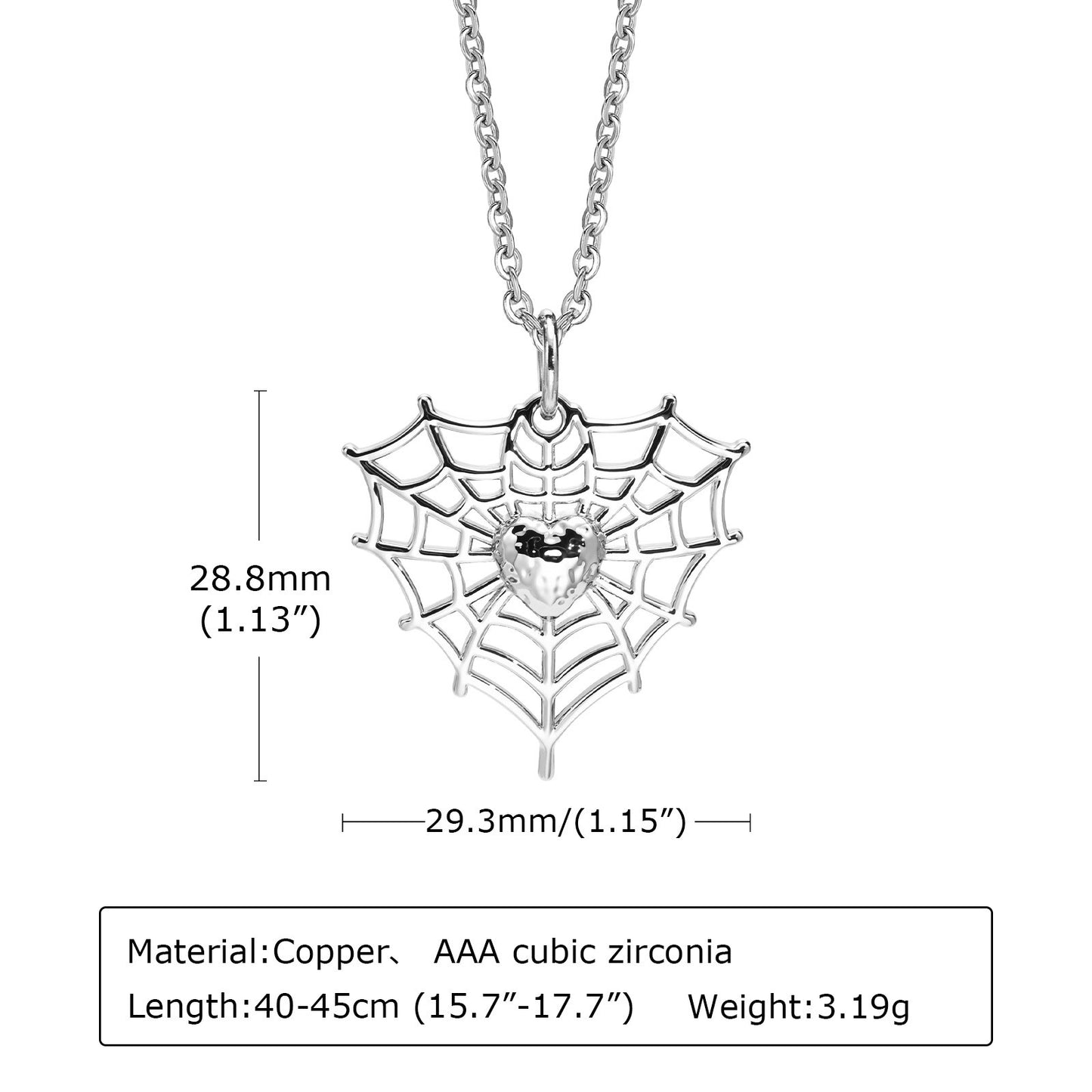Kemstone Spider Web Heart Pendant Necklace – Gothic Cobweb Cubic Zirconia Chain PNB-160