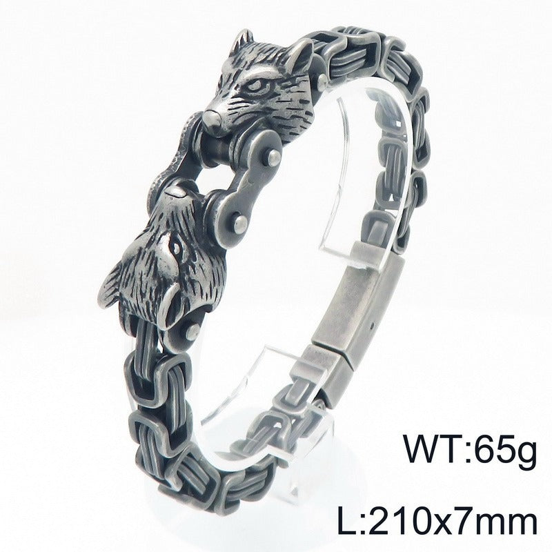 Kemstone Men’s Titanium Steel Wolf Head Biker Chain Bracelet KB208300-KFC